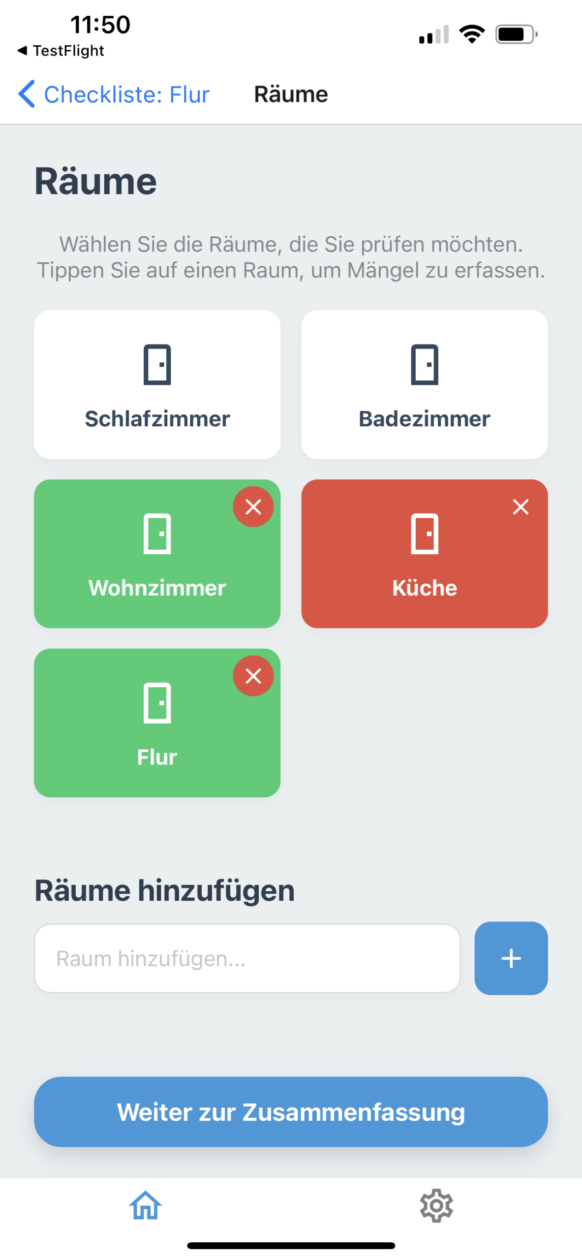 Checkliste für Räume